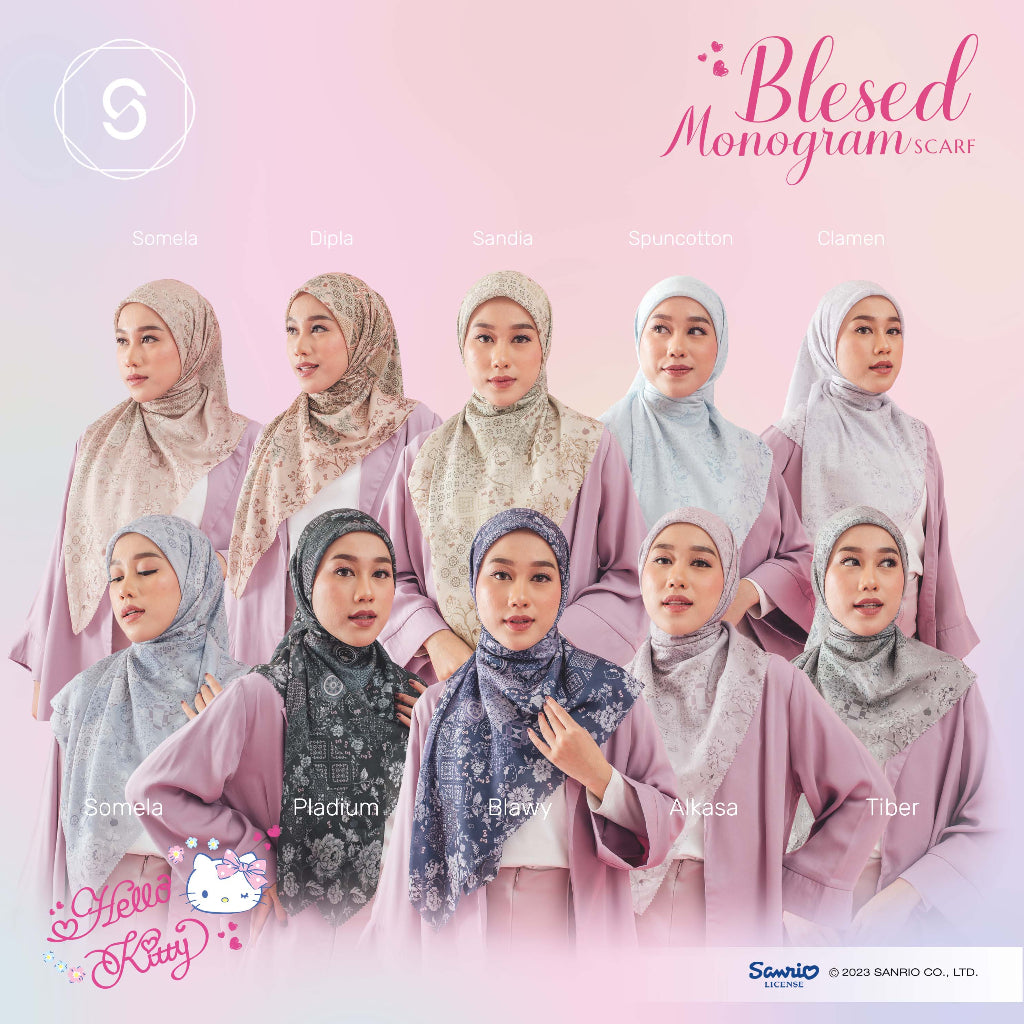 Seradia Hijab Segi Empat Blessed Monogram Hello Kitty Collection